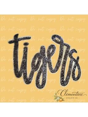 XL Tigers Script Sequin Black & Gold Glitter Iron-on Patch